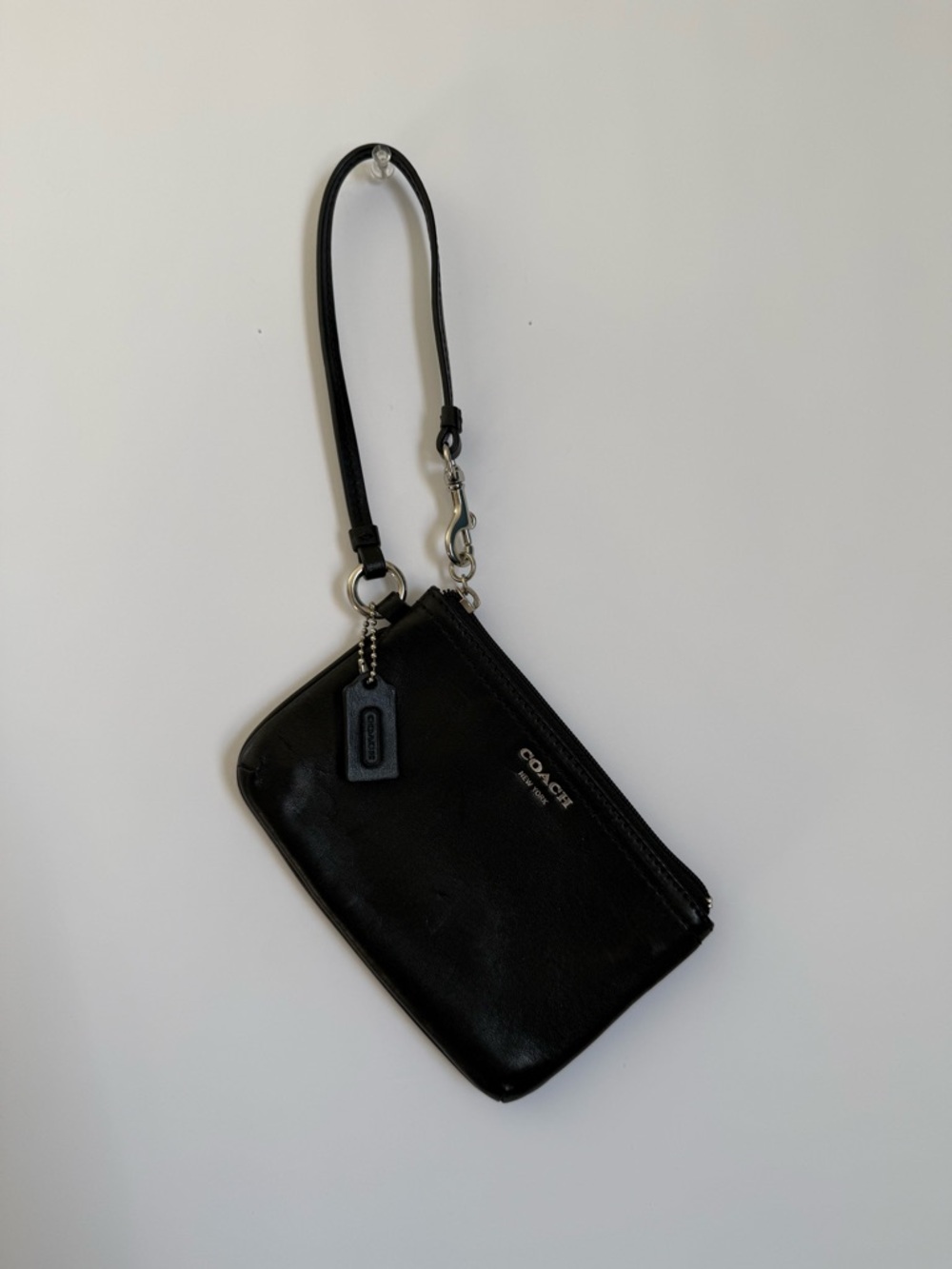 Coach Black Leather Zip Wristlet with Detachable Strap